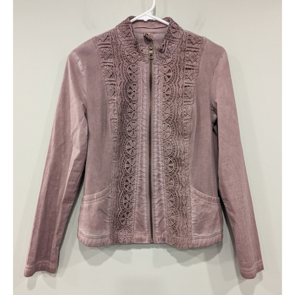 XCVI Pink Crotchet Detailed Full Zip Jacket Size Medium - Picture 1 of 7